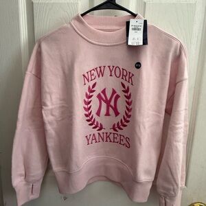 abercrombie kids Pink Crewneck Sweatshirt with Dark Pink NY Yankees Crest